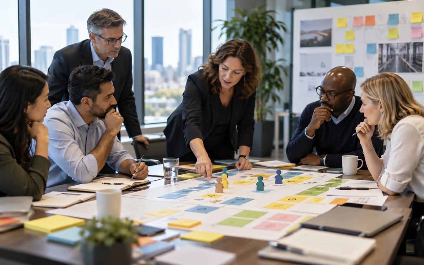 Equipo empresarial aprendiendo sobre retos compartidos
